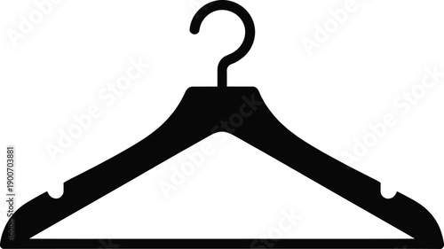 Solid black silhouette of a classic wooden clothes hanger, representing fashion, retail, and organization.