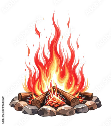 Campfire gathering outdoor setting illustrative image cozy atmosphere isolated on transparent background