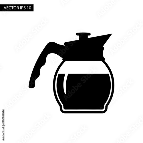 Glass Coffee Pot Silhouette Vector Icon Isolated on White Background - Breakfast Brew Carafe Symbol for Kitchen