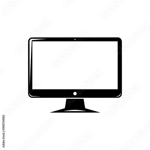 Computer Monitor Screen Silhouette Vector Icon Isolated on White Background - Desktop PC Display Symbol for Tech
