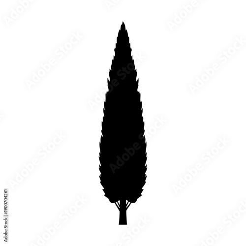 Tall Cypress Tree Silhouette Vector Icon Isolated on White Background - Mediterranean Plant Symbol for Landscape