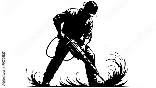 A man in a hard hat using a jackhammer on a construction site