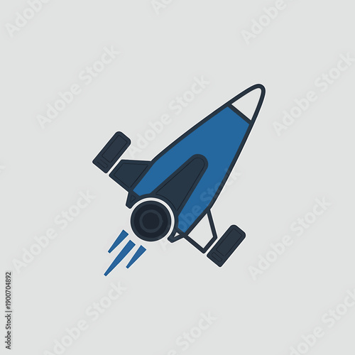 Blue futuristic spaceship with jet propulsion system.