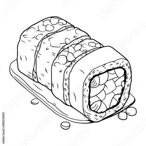 Coloring book for kids Sushi Roll vector.