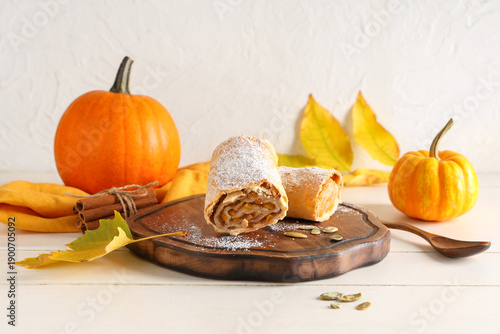 Board with tasty pumpkin st...