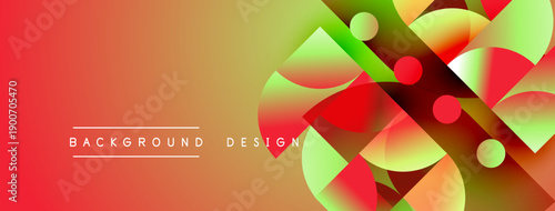Abstract vibrant design features overlapping colorful shapes. Gradient transitions create dynamic visual effect. Modern background element.