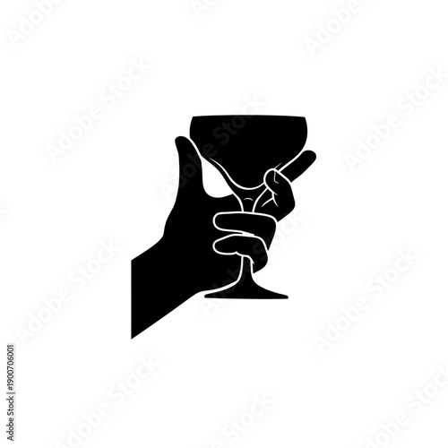 Black Silhouette of a Hand Holding a Cocktail Glass on White Background Vector Party Icon for Bar and Nightlife