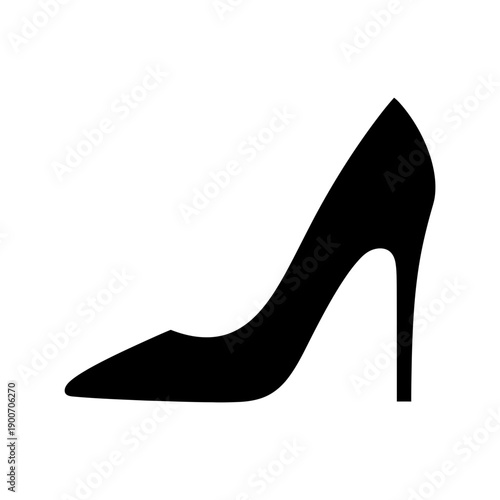 Black Silhouette of a High Heel Stiletto Shoe on White Background Vector Women Footwear Icon for Fashion