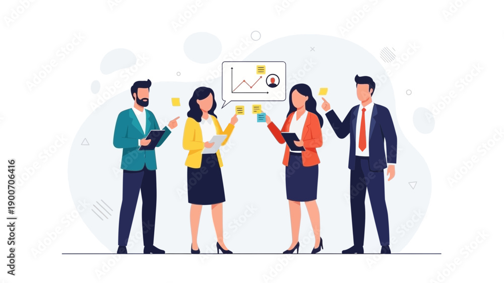 Fototapeta premium Business Team Planning Strategy with Sticky Notes and Analytics Chart
