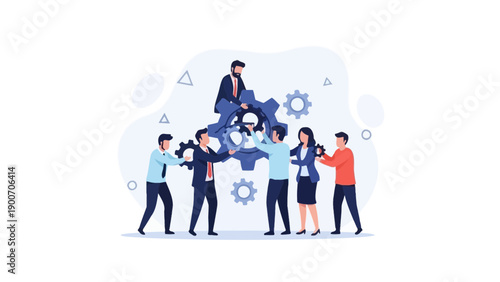 Teamwork and Collaboration: Business People Working Together on Gears