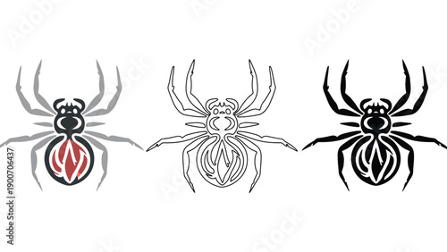 A set of three spider logos in different design styles and colors