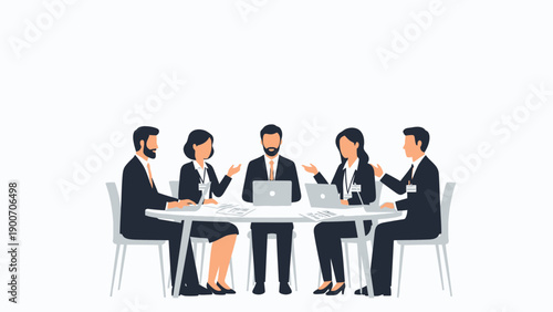 Business Team Meeting Discussion Around Table with Laptops