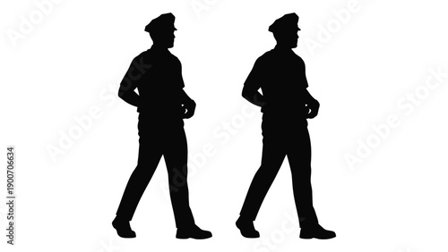 Silhouettes of two men in military uniforms with hats facing opposite directions