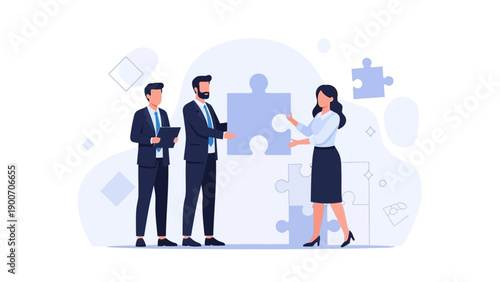 Business Team Solving Puzzle Together, Teamwork and Collaboration
