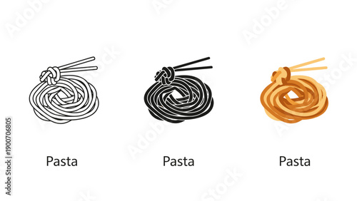 A black and white and orange drawing of noodles Vector