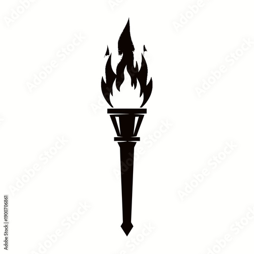 Medieval Torch Silhouette Vector Icon - Ancient Fire Light Black Shape Illustration Isolated on White Background for Historical Design