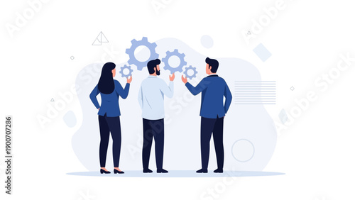Teamwork and Collaboration: People working together with gears
