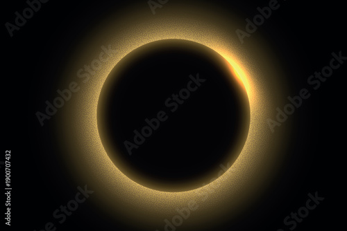 Abstract golden solar eclipse with glowing particles