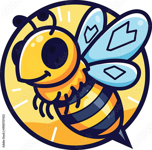 Cute cartoon bee with big eyes and wings.
