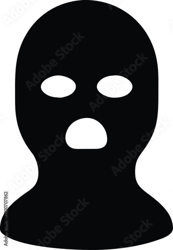 Black silhouette of a balaclava mask, symbolizing crime, anonymity, or disguise.