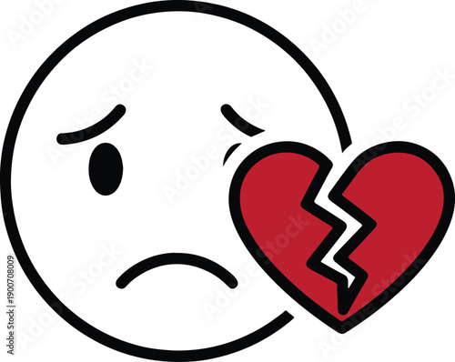 A cartoon face with a broken heart, expressing sadness and sorrow in a simple yet emotive illustration.