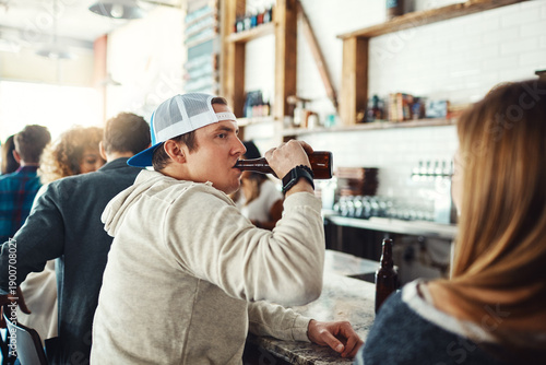 Εκτύπωση καμβά Beer, drinking and relax with man in bar for after work hangout, event or social gathering