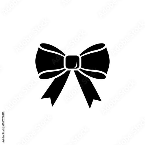 Decorative Ribbon Bow Silhouette Vector Icon - Gift Knot Accessory Black Shape Illustration Isolated on White Background for Holiday Art