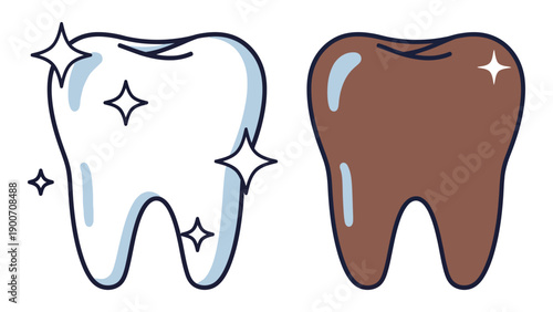 Illustration depicting a healthy white tooth contrasted with a discolored brown tooth