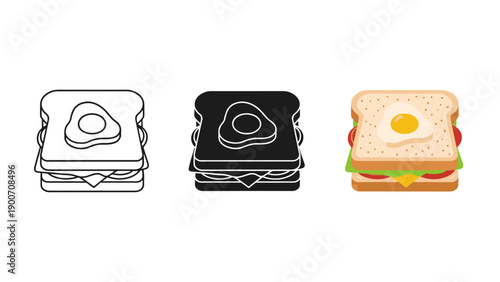 A set of three different colored sandwich icons Vector