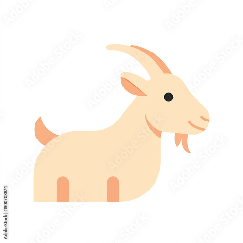 Cute Cartoon Goat Illustration with Horns and Beard.