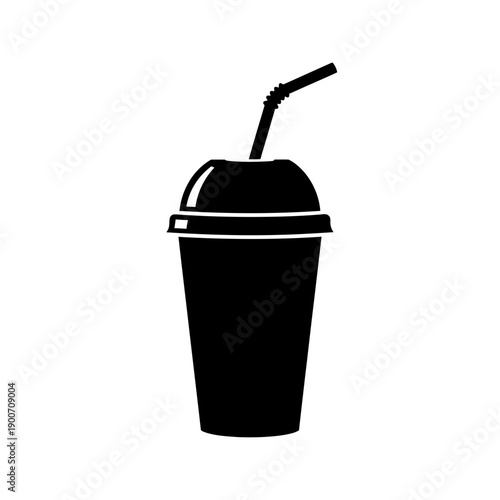 Silhouette of a Soda Cup with Straw Vector Icon - Fast Food Drink Black Shape Illustration Isolated on White Background