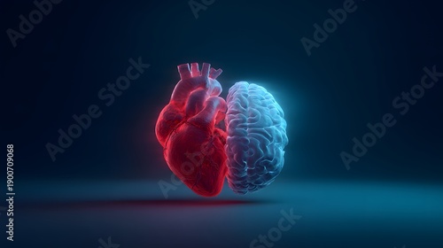 Artistic depiction of human heart and brain, representing emotions and intellect.
