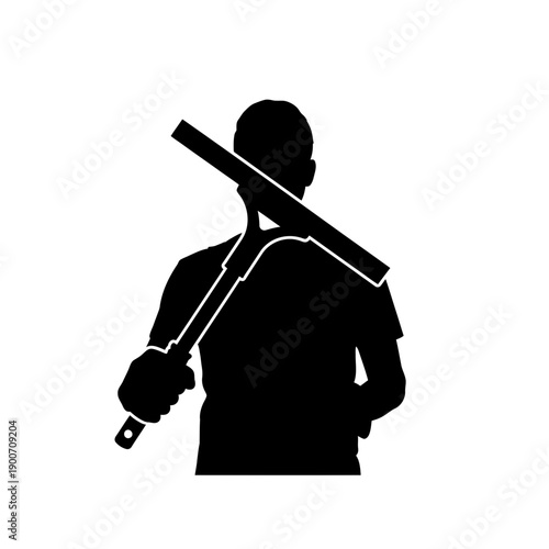 Silhouette of a Window Squeegee Vector Icon - Glass Cleaning Tool Black Shape Illustration Isolated on White Background