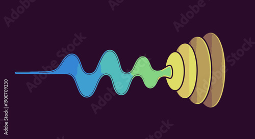 A vibrant, abstract wave, transitioning from blue to green, evolves into expanding concentric rings, visually representing digital data, sound, or energy transmission.