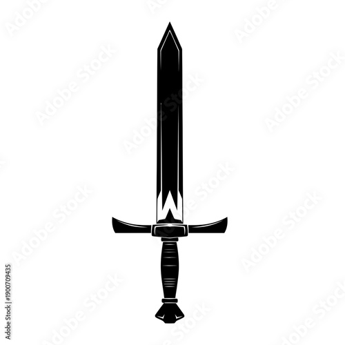 Silhouette of a Medieval Sword Vector Icon - Ancient Weapon Blade Black Shape Illustration Isolated on White Background