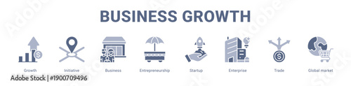 Business Growth web banner icon vector illustration concept ,  with icon of Growth, Initiative, Business, Entrepreneurship, Startup, Enterprise, Trade.