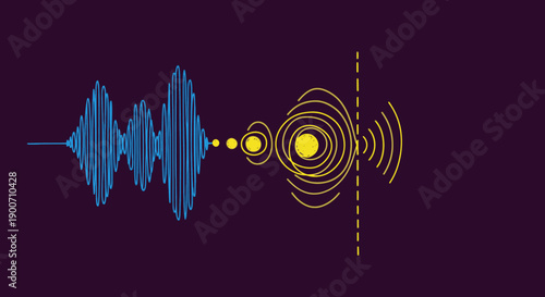 Abstract graphic illustrating the transformation of a blue waveform into radiating yellow energy, symbolizing advanced science and technology innovation.