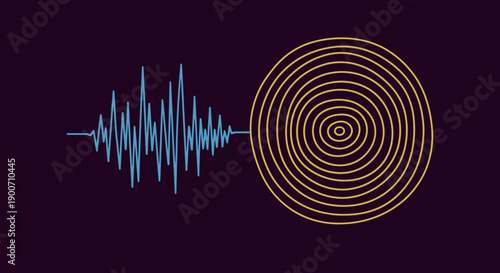 An abstract digital illustration visually represents a dynamic blue sound wave transforming into expanding golden concentric circles, symbolizing audio signal processing and modern technology.
