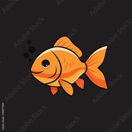 Cute cartoon goldfish swimming with bubbles.