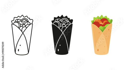 Three variations of a wrapped food item with fillings Vector