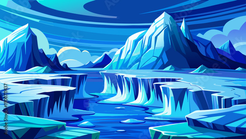 Very beautiful macro photograph of melting glacier icebergs in blue water, visually expressing climate change urgency, environmental fragility, and the transformation of polar ecosystems.