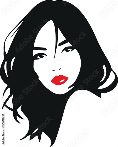 Attractive woman with black hair and red lips vector illustration