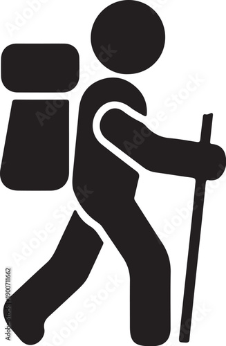 Stick figure of hiker with backpack silhouette vector illustration
