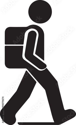 Stick figure of student with backpack silhouette vector illustration
