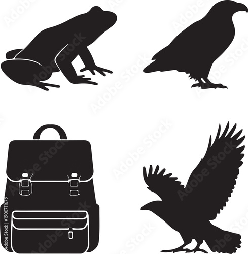 Collection of animal and object silhouette vector illustration
