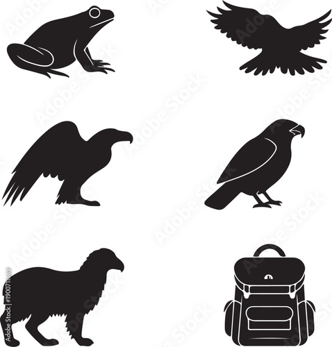 Collection of animal and object silhouette vector illustration
