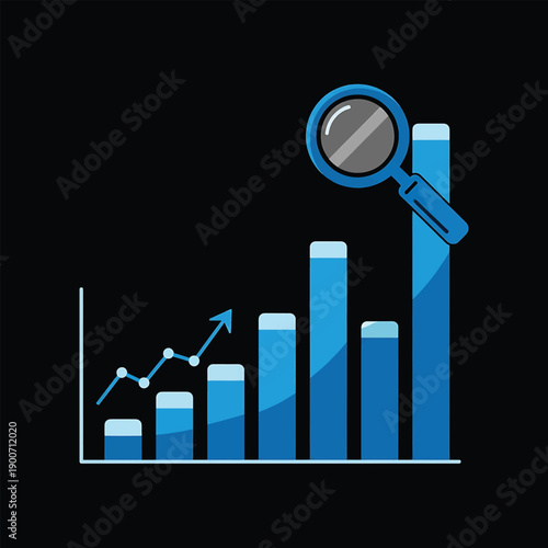 Business Growth Analysis with Magnifying Glass and Bar Chart.