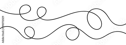 Continuous squiggle cable line creating abstract wavy vector illustration with flowing squiggles. Abstract flowing curves and tangled threads create decorative borders with organic loops