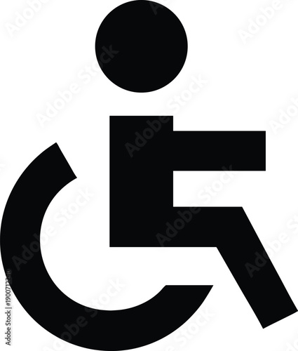 Black silhouette icon of a person in a wheelchair, symbolizing accessibility, disability, and mobility assistance.