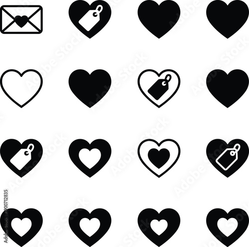 Heart Icon Set for Valentines Day Love Symbols Wedding Graphics Charity Donations Social Media Like Buttons and Romantic Marketing Elements